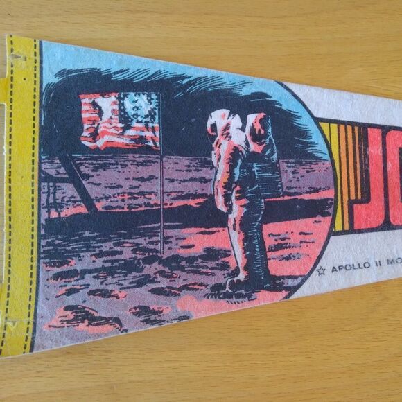 Vintage 60s Johnson Space Center Apollo 2 Moon Landing Pennant Flag - Picture 3 of 7